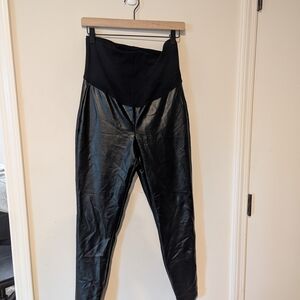 GAP Maternity Faux Leather Black Leggings, Over The Belly, Medium